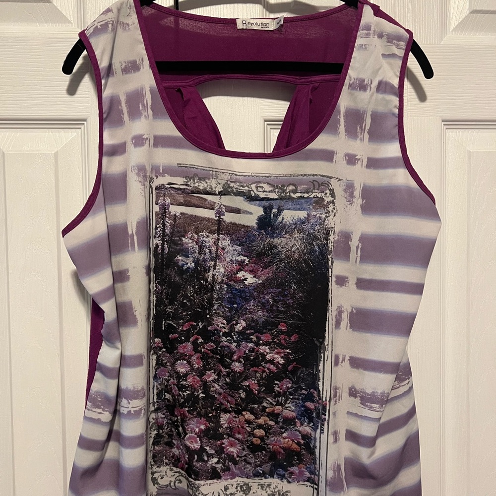 Evan Picone Purple and White Striped Tank Top